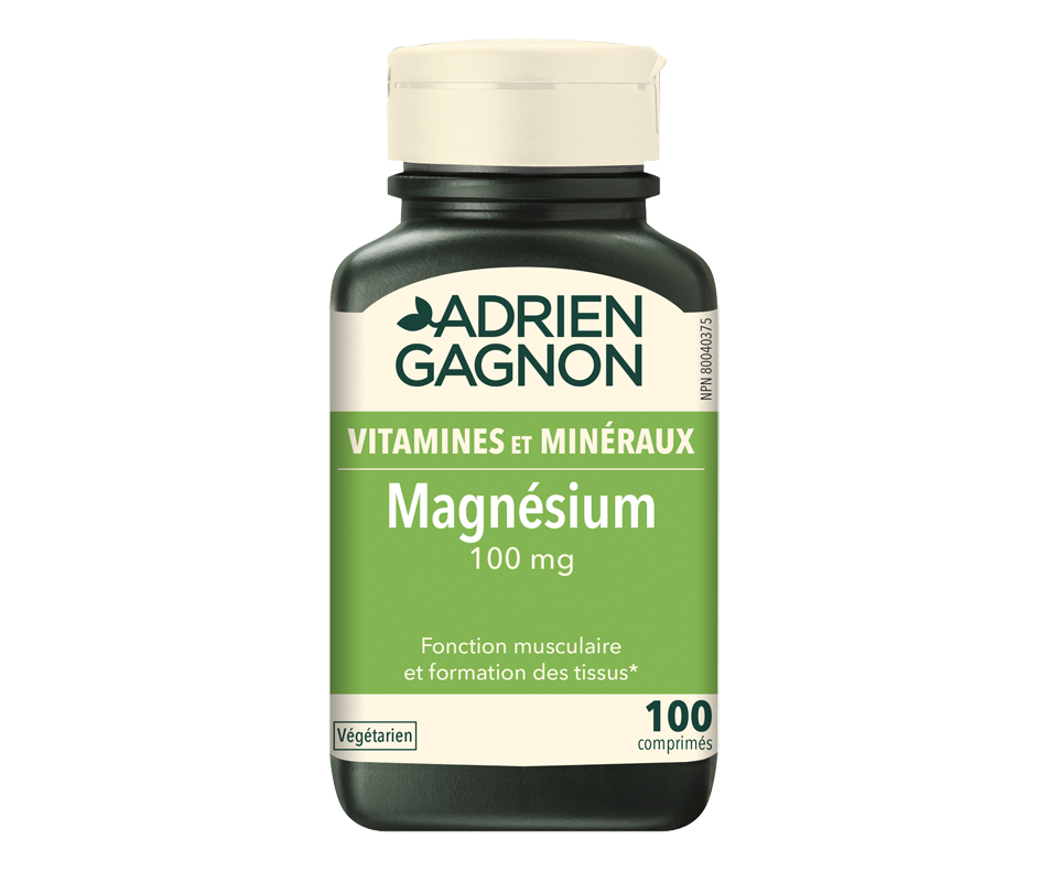Magnésium 100 mg, 100 unités Adrien Gagnon Conçu au Québec Jean Coutu