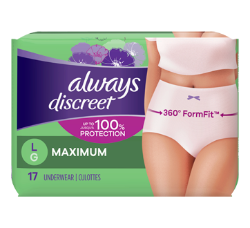 Discreet Boutique culottes d'incontinence et post-partum à taille basse  noires, 12 unités/12 units – Always : Incontinence