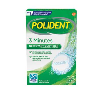 Image du produit Polident - Nettoyant quotidien pour prothèses dentaires, 3 minutes, 96 unités, menthe triple