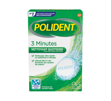 Nettoyant quotidien pour prothèses dentaires, 3 minutes, 96 unités, menthe triple