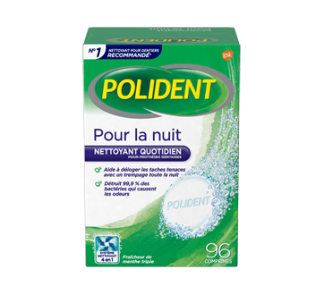 Image du produit Polident - Nettoyant quotidien pour prothèses dentaires, nuit, 96 unités, menthe triple