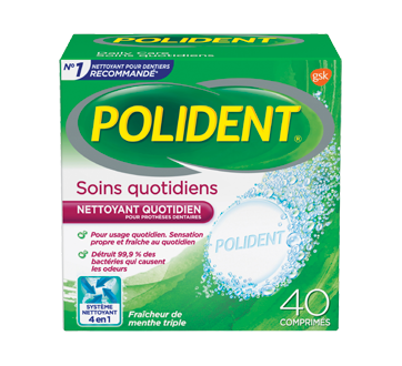 Image du produit Polident - Nettoyant quotidien pour prothèses dentaires, soins quotidiens, 40 unités, menthe triple