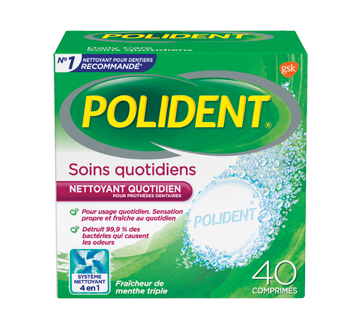 Nettoyant quotidien pour prothèses dentaires, soins quotidiens, 40 unités, menthe triple