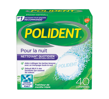 Image du produit Polident - Nettoyant quotidien pour prothèses dentaires, nuit, 40 unités, menthe triple