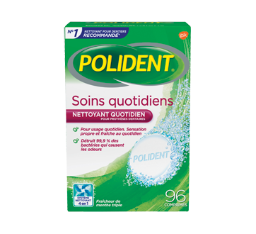 Image du produit Polident - Nettoyant quotidien pour prothèses dentaires, soins quotidiens, 96 unités, menthe triple