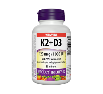 Image du produit Webber - Vitamine K2 + D3 120 mcg/1 000 UI, 30 unités