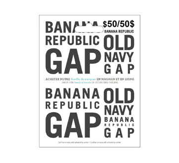 Carte-cadeau de 50$ Banana Republic, Old Navy, Gap, 1 unité