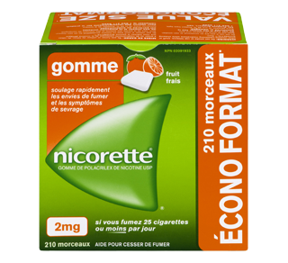 Gomme à la nicotine, 210 units, 2 mg, fruit frais Gomme à la nicotine, 210 units, 2 mg, fruit frais