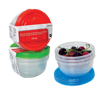 Contenants pour aliments avec couvercles, 3 x 350 ml