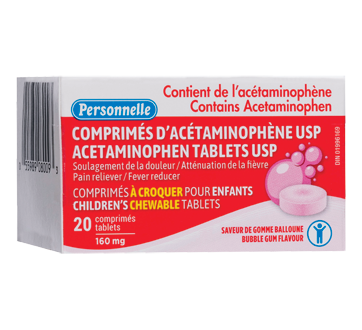 Image du produit Personnelle - Acétaminophène à croquer 160 mg, 20 unités, gomme balloune