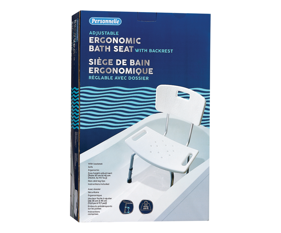 Siège de bain ergonomique réglable avec dossier, 1 unité Personnelle