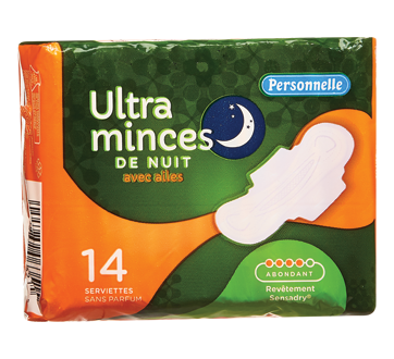Serviette hygiéniques ultra minces de nuit avec ailes, 14 unités, abondant