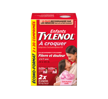 Image du produit Tylenol - Fièvre et mal de gorge, pour enfants, comprimés à croquer, 2 unités, gomme balloune