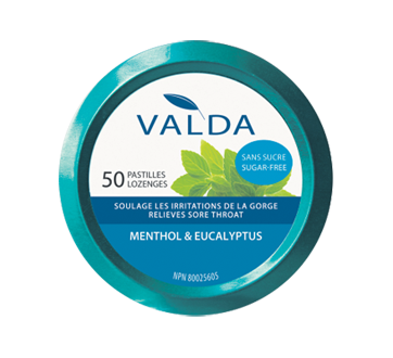 Image du produit Valda - Pastilles pour la toux sans sucre, 50 unités, menthol et eucalyptus