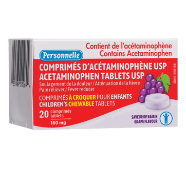 Image du produit Personnelle - Acétaminophène à croquer 160 mg, 20 unités, raisin