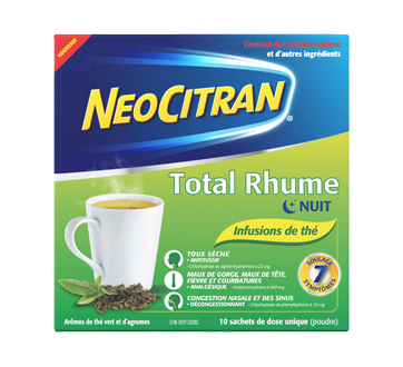 Image du produit Neocitran - Sachets total rhume nuit, infusion de thé, 10 unités, thé vert et agrumes
