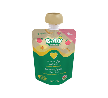 Plus 3g protéines nourriture biologique pour bébés, 128 ml, bananes, figues, avoine et yogourt grec