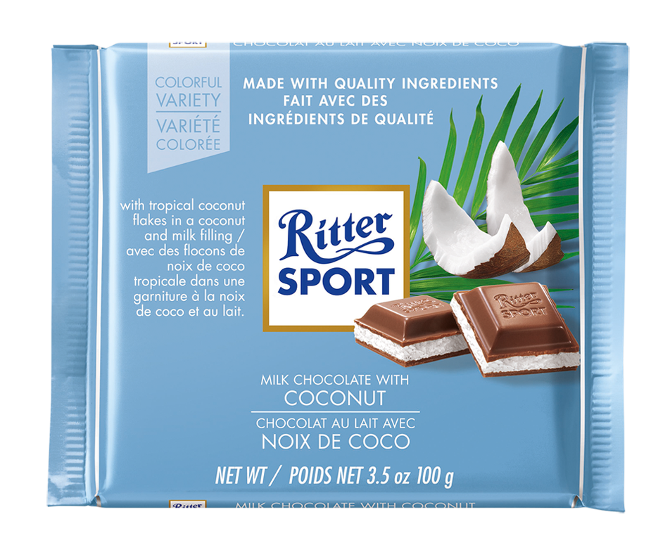 Chocolat au lait avec noix de coco, 100 g – Ritter Sport : Barre grand ...