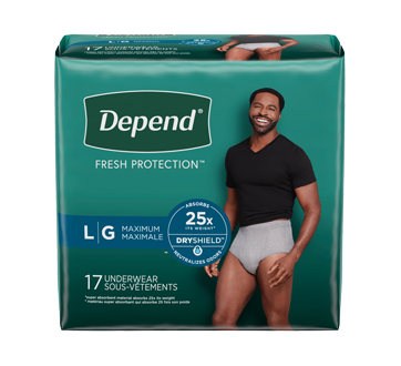Image 1 du produit Depend - Fresh Protection sous-vêtement d'incontinence pour hommes absorption maximale, grands - gris, 17 unités