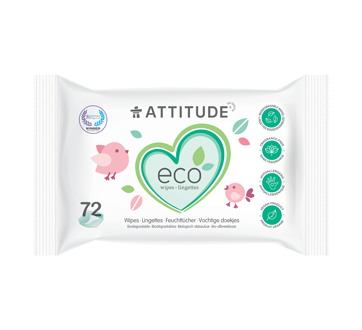 Image 1 du produit Attitude - Lingettes biodégradables pour bébé, 72 unités