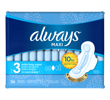 Image du produit Always - Maxi serviettes extra longues avec ailes, 26 unités, super,taille 3, non parfumées