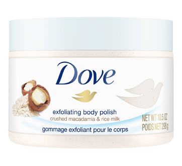 Gommage exfoliant pour le corps, 298 g, noix de macadamia broyées et lait de riz