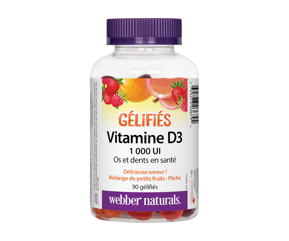 Vitamine D3 gélifiés, mélange de petits fruits pêche, 90 unités