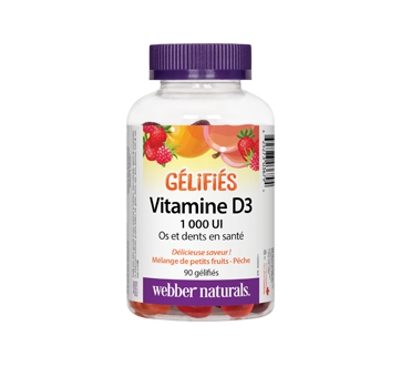 Vitamine D3 gélifiés, mélange de petits fruits pêche, 90 unités