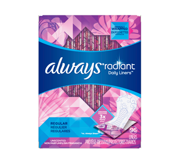 Image du produit Always - Radiant protège-dessous quotidiens réguliers non parfumés en pochettes individuelles, 96 unités