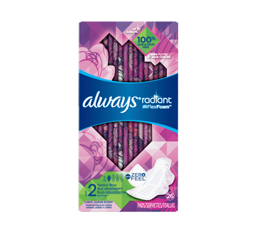 Image du produit Always - Radiant serviettes sanitaires flux abondant avec ailes parfum frais et léger, taille 2, 26 unités
