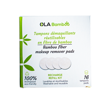 Recharge de tampons démaquillants réutilisables en fibre de bamboo, 16 unités