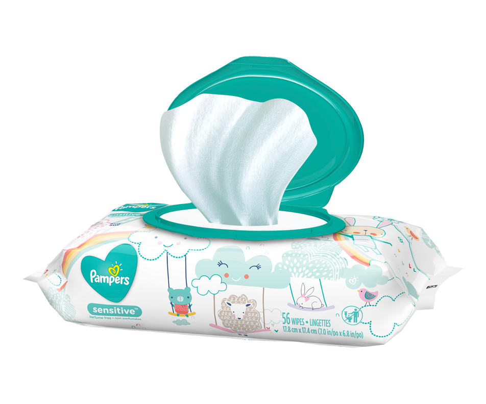 Lingettes pour bébés Sensitive, non parfumées, 56 unités Pampers