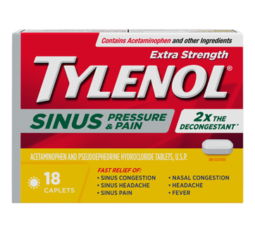 Image du produit Tylenol - Tylenol Comprimés d'acétaminophène et de chlorhydrate de pseudoéphédrine U.S.P, 18 unités, extra fort