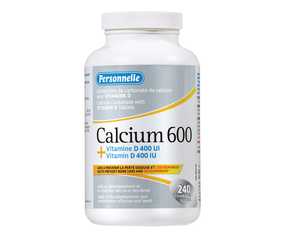 Calcium 600 + vitamine D 400 UI, 240 unités Personnelle Vitamine d
