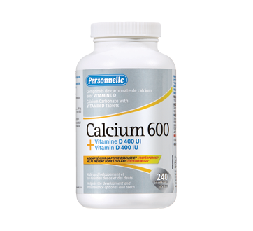 Image du produit Personnelle - Calcium 600 + vitamine D 400 UI, 240 unités