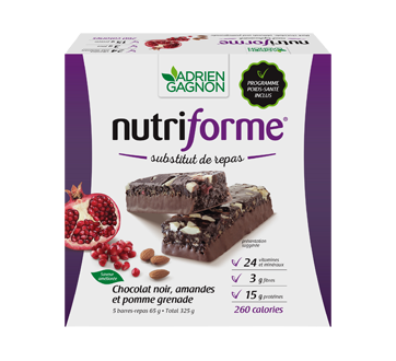 Image 1 du produit Adrien Gagnon - Nutriforme substitut de repas, 5 x 65 g, chocolat noir, amandes et pomme-grenade