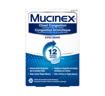 Image 1 du produit Mucinex - Congestion bronchique comprimés de guaifénésine, 20 unités