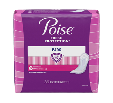 Poise Serviettes pour incontinence postpartum Poise, absorption maximale,  longues, 39 serviettes - 39 ea