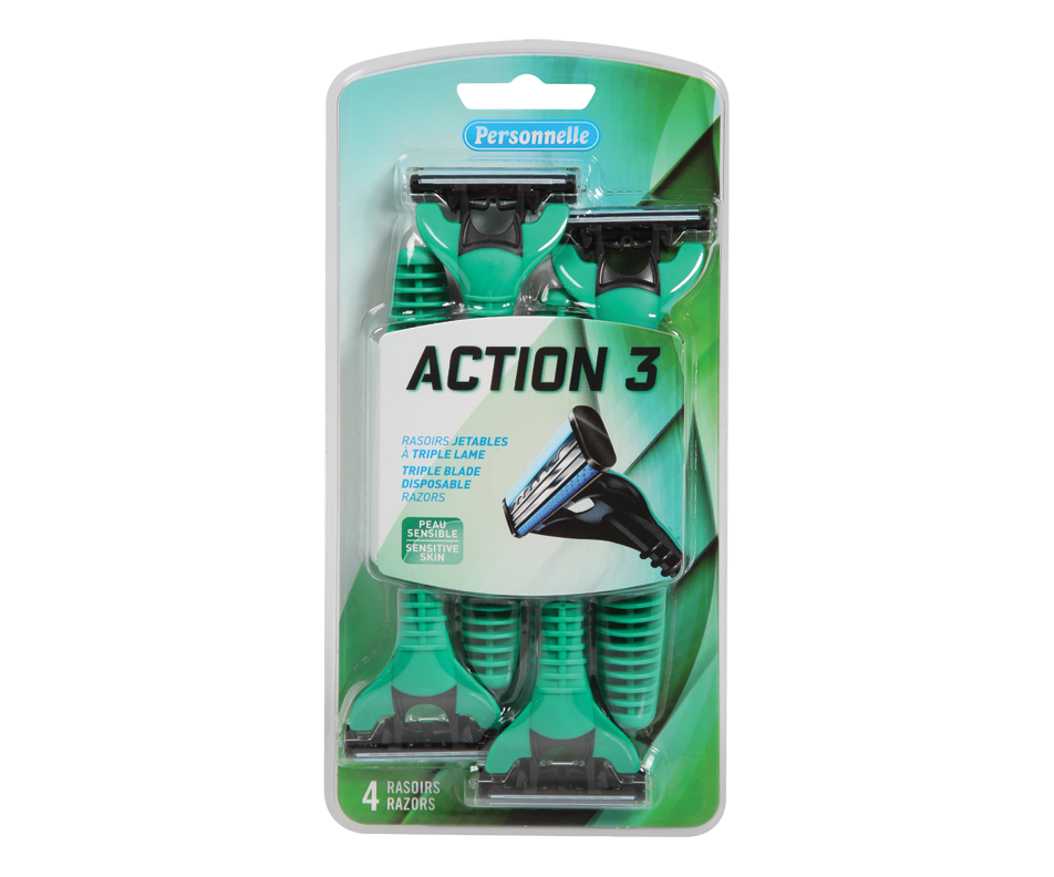 Action 3 rasoirs jetables 3 lames pour homme, 4 unités Personnelle