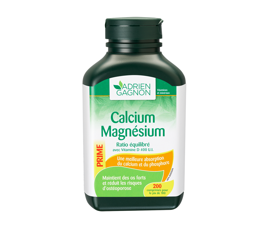 Calcium magnésium ratio équilibré + vitamine D, 200 unités Adrien