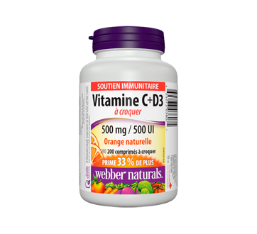 Image du produit Webber Naturals - Vitamine C+D3 comprimés à croquer 500 mg/500 UI, orange naturelle, 150 unités