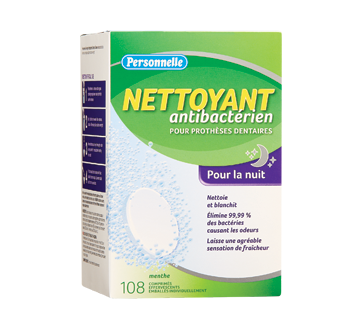 Nettoyant antibactérien pour prothèses dentaires pour la nuit, 108 unités, menthe