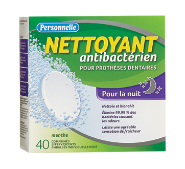 Nettoyant antibactérien pour prothèses dentaires pour la nuit, 40 unités, menthe
