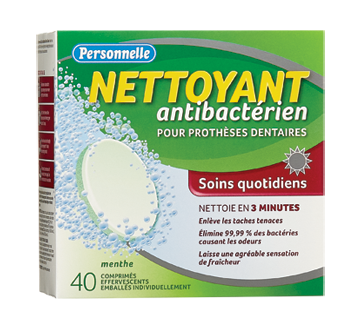 Nettoyant antibactérien soins quotidiens pour prothèses dentaires, menthe, 40 unités