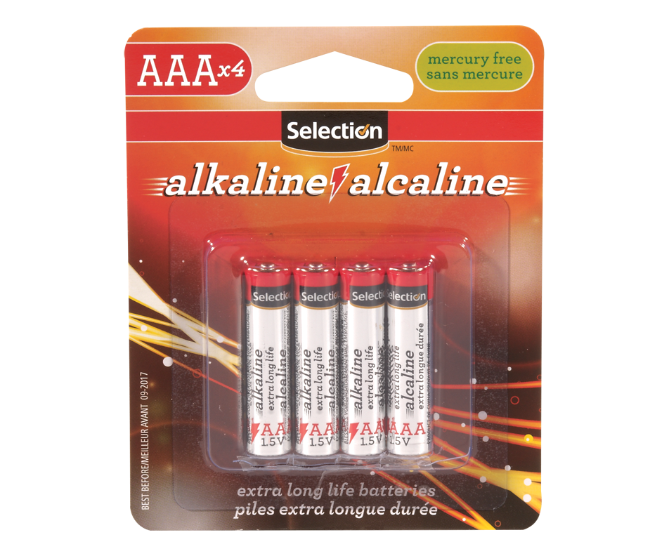 Pile alcaline AAA 1.5V, 4 unités Selection Pile et batterie