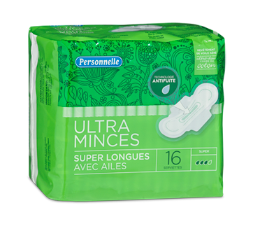 Serviettes ultra-minces longues avec ailes, 16 unités, super