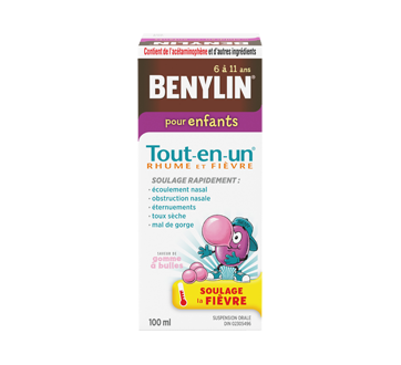 Image du produit Benylin - Benylin Tout-en-Un Rhume et Fièvre suspension orale pour enfants, 100 ml, gomme à bulles