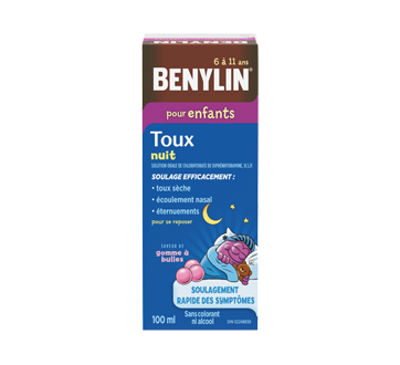 Image 1 du produit Benylin - Benylin Toux formule nuit sirop pour enfants, 100 ml, gomme à bulles