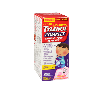 Tylenol Complet Rhume Toux Et Fievre Pour Enfants Suspension Orale 100 Ml Gomme A Bulles Tylenol Sirop Jean Coutu