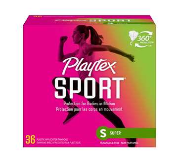 Tampons Playtex Sport en plastique, 36 unités, super, non parfumés